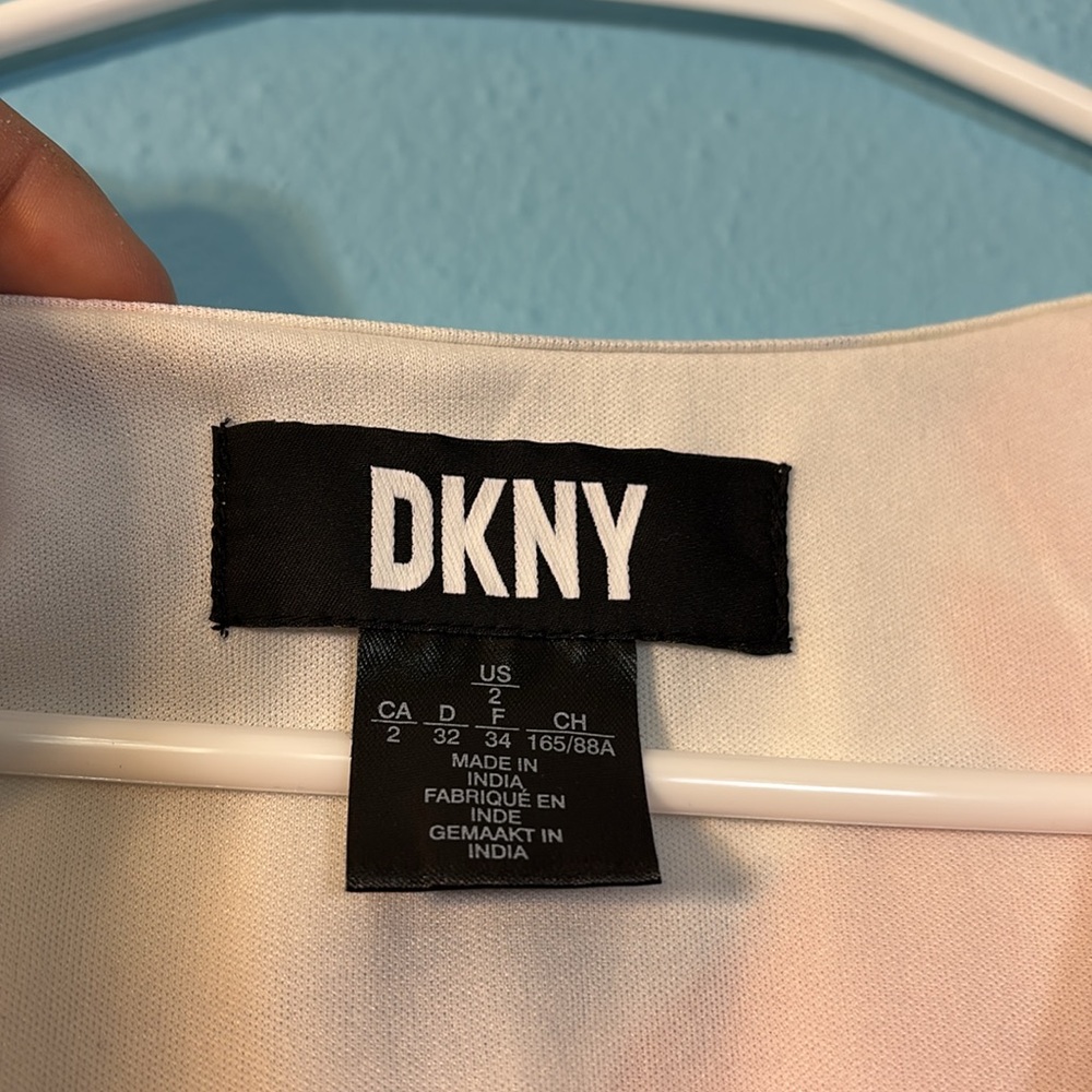 DKNY Vibrant Floral High Low Smocked Waist V Neck Flutter Sleeve Floral Dress 2 - Picture 6 of 10